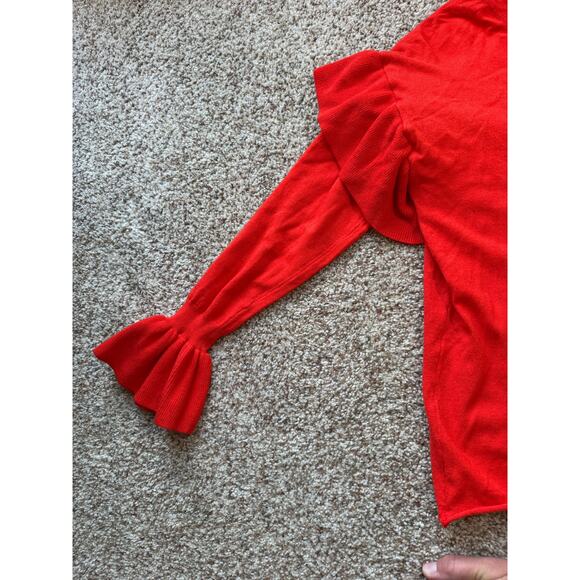 NWT - UMGEE Tangerine Ruffle Sleeve sweater, Red/Orange, festive & fun!! medium - Picture 5 of 11